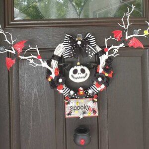 Halloween Wreath Hanger Wall Spooky Bat Decor Jack Skellington Door Hanger Sign